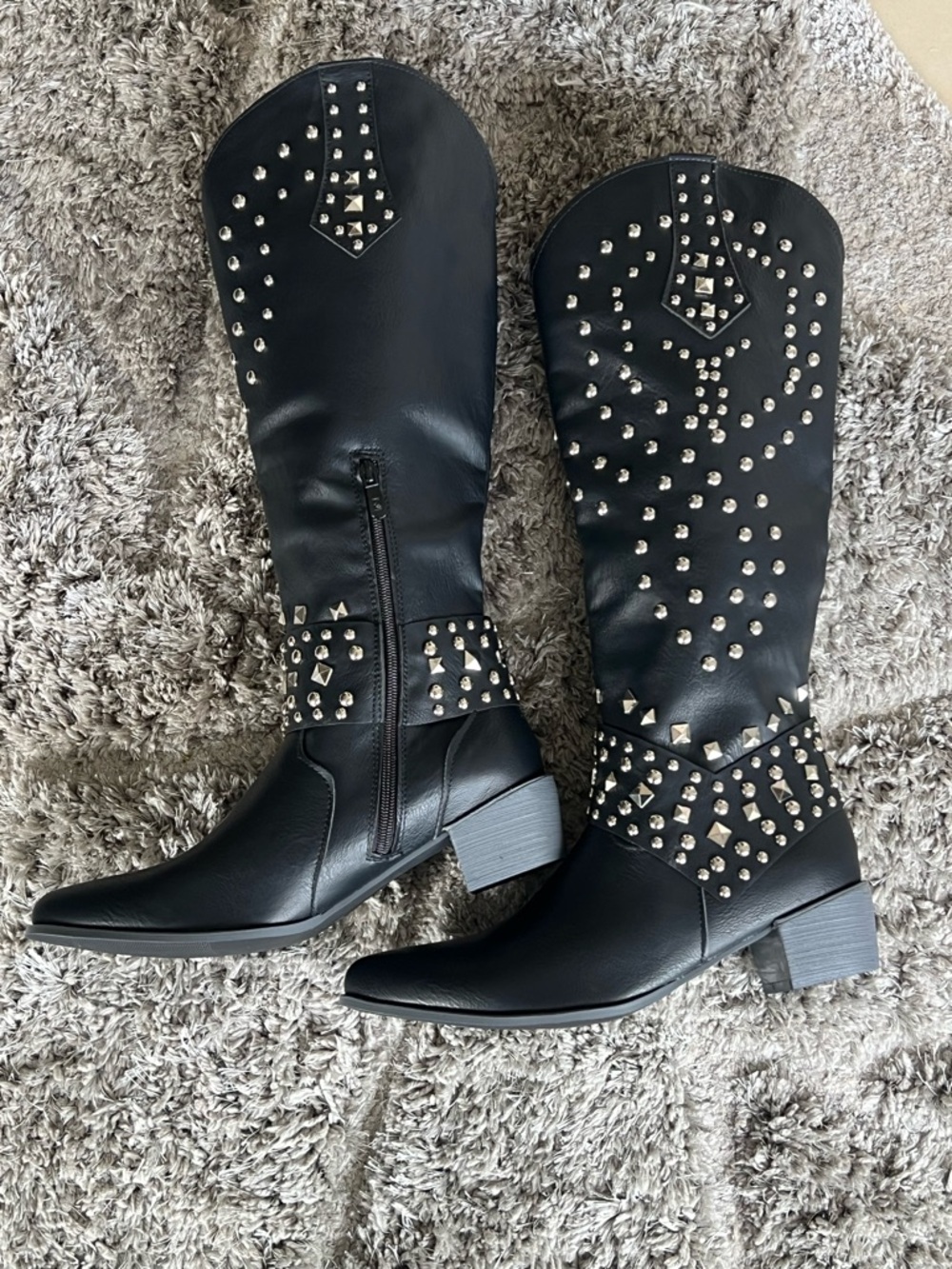 NWOT- Studded Black Knee-High Western Boots - Women